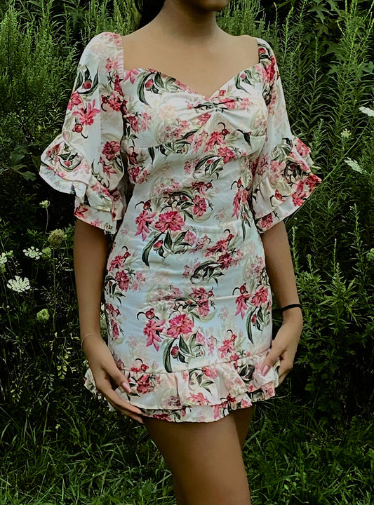 Upcycled Cream Floral Dress