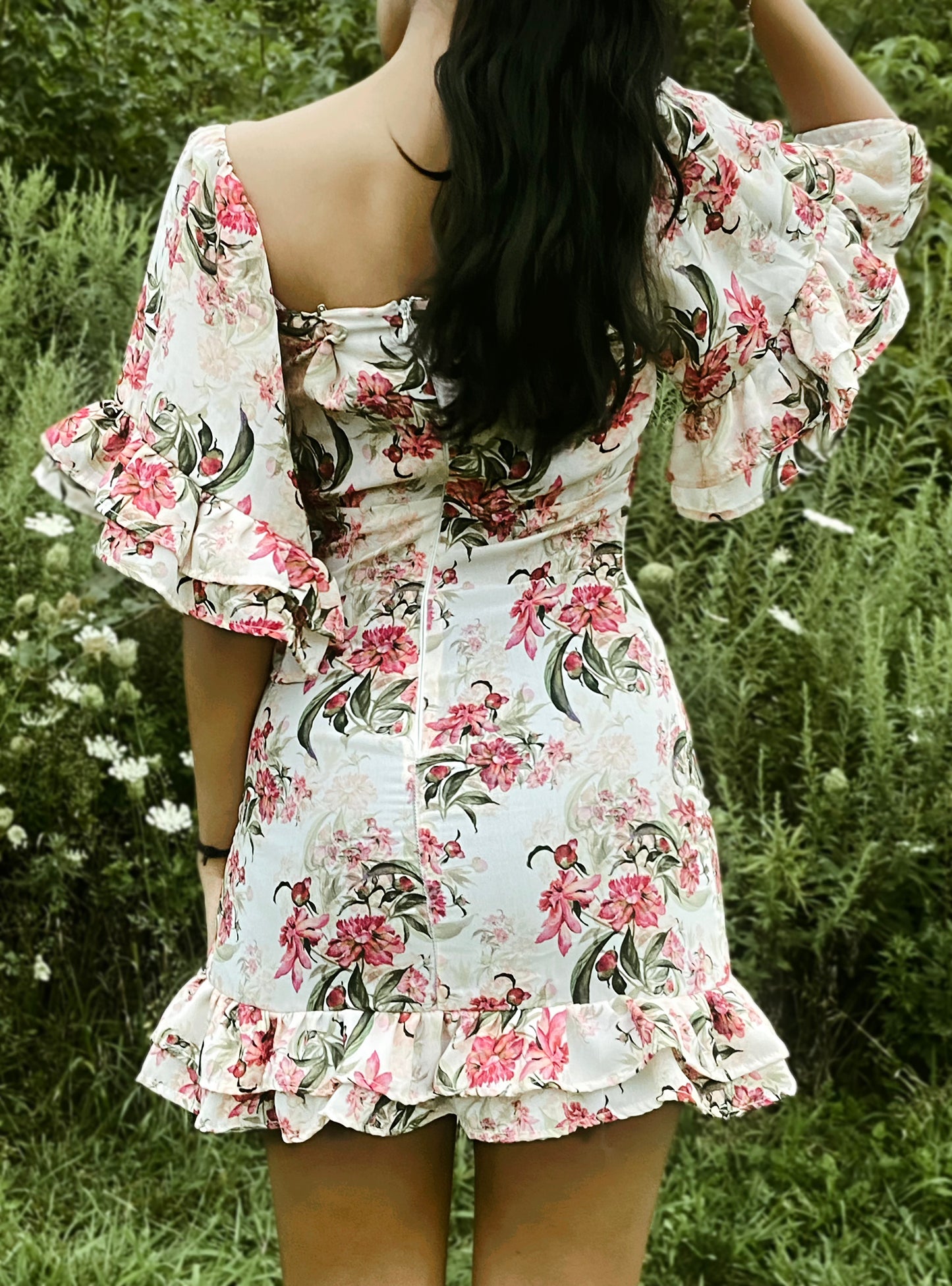 Upcycled Cream Floral Dress